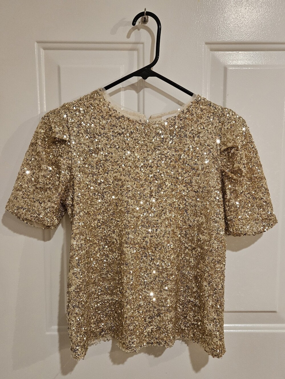 Zara Gold Sequin Short Sleeve Blouse, Girls Size 13/14